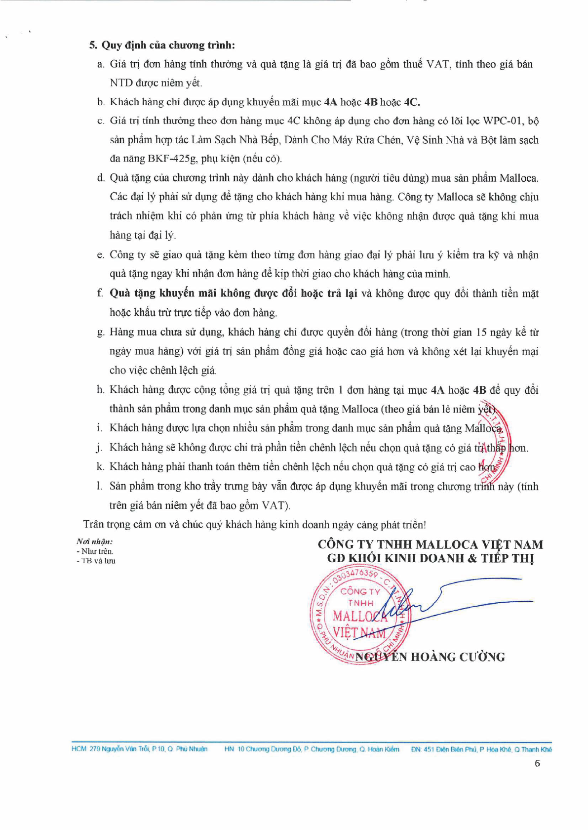 danh mục khuyến mãi Malloca 6